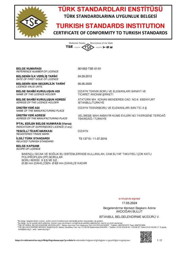 TS 13715 GLASS FIBER REINFORCED COMPOSITE PIPE