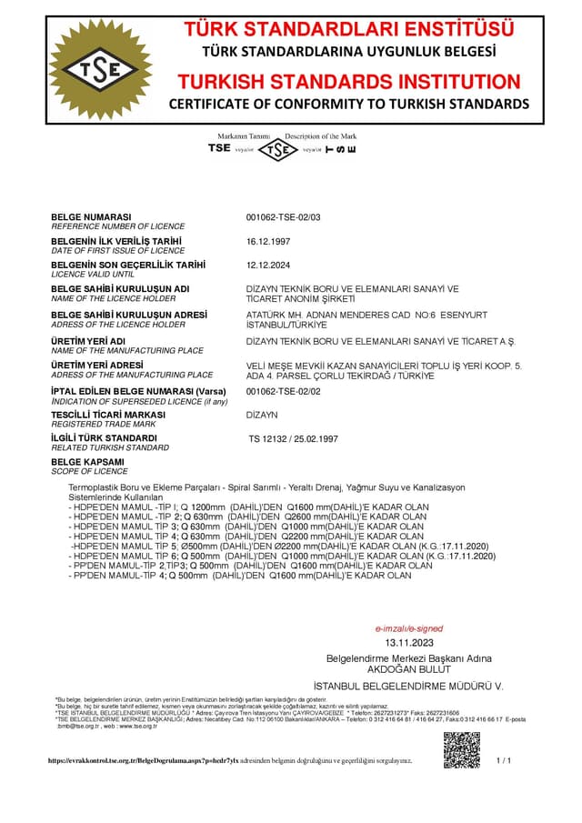 TS 12132 COILED PIPE TSE CERTIFICATE